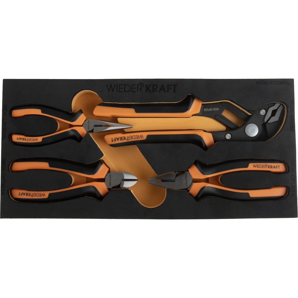 Изображение товара Набор шарнирно-губцевого инструмента WIEDERKRAFT 4 предмета в ложементе