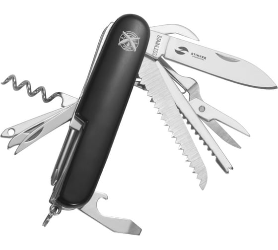 Изображение товара Перочинный нож Stinger 89 мм, 15 функций, материал рукояти: АБС-пластик, черный FK-K5012ALLB