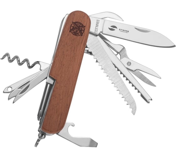 Изображение товара Перочинный нож Stinger 89 мм, 15 функций, материал рукояти: древесина сапеле FK-K5014ALL