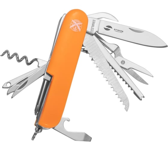 Изображение товара Перочинный нож Stinger 89 мм, 15 функций, материал рукояти: АБС-пластик, оранжевый FK-K5011ALL