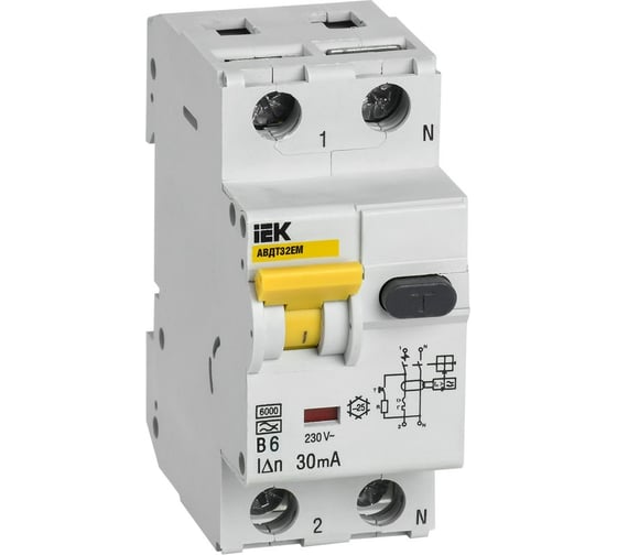 Изображение товара Автоматический выключатель дифференциального тока IEK авдт32em в6 30ма MVD14-1-006-B-030