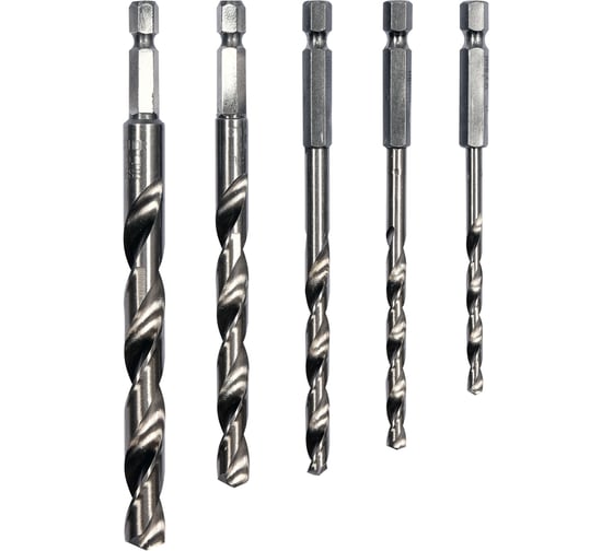 Изображение товара Набор сверл по металлу, хвостовик 1/4 HEX, 5 шт. STHOR 21650