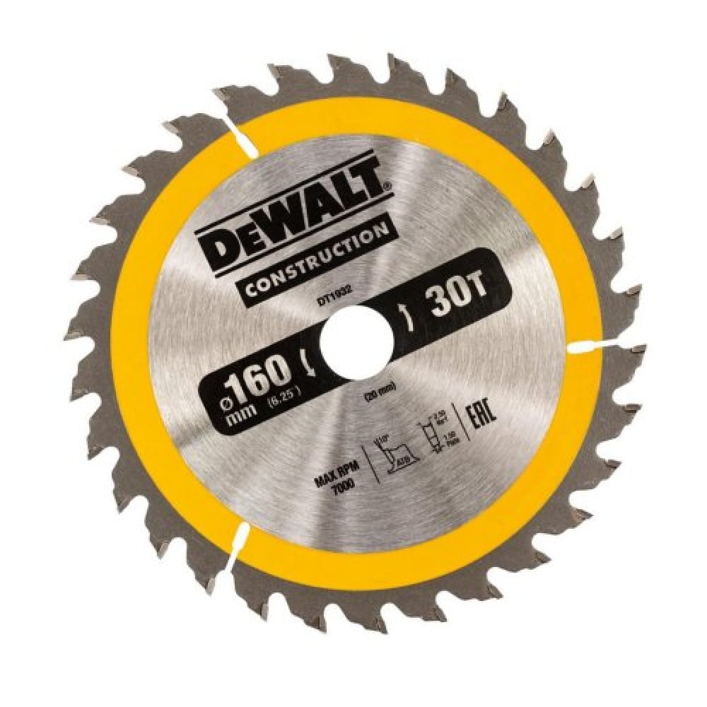 фото Пильный диск construct 160х20 мм, 30т, atb +10град dewalt dt1932