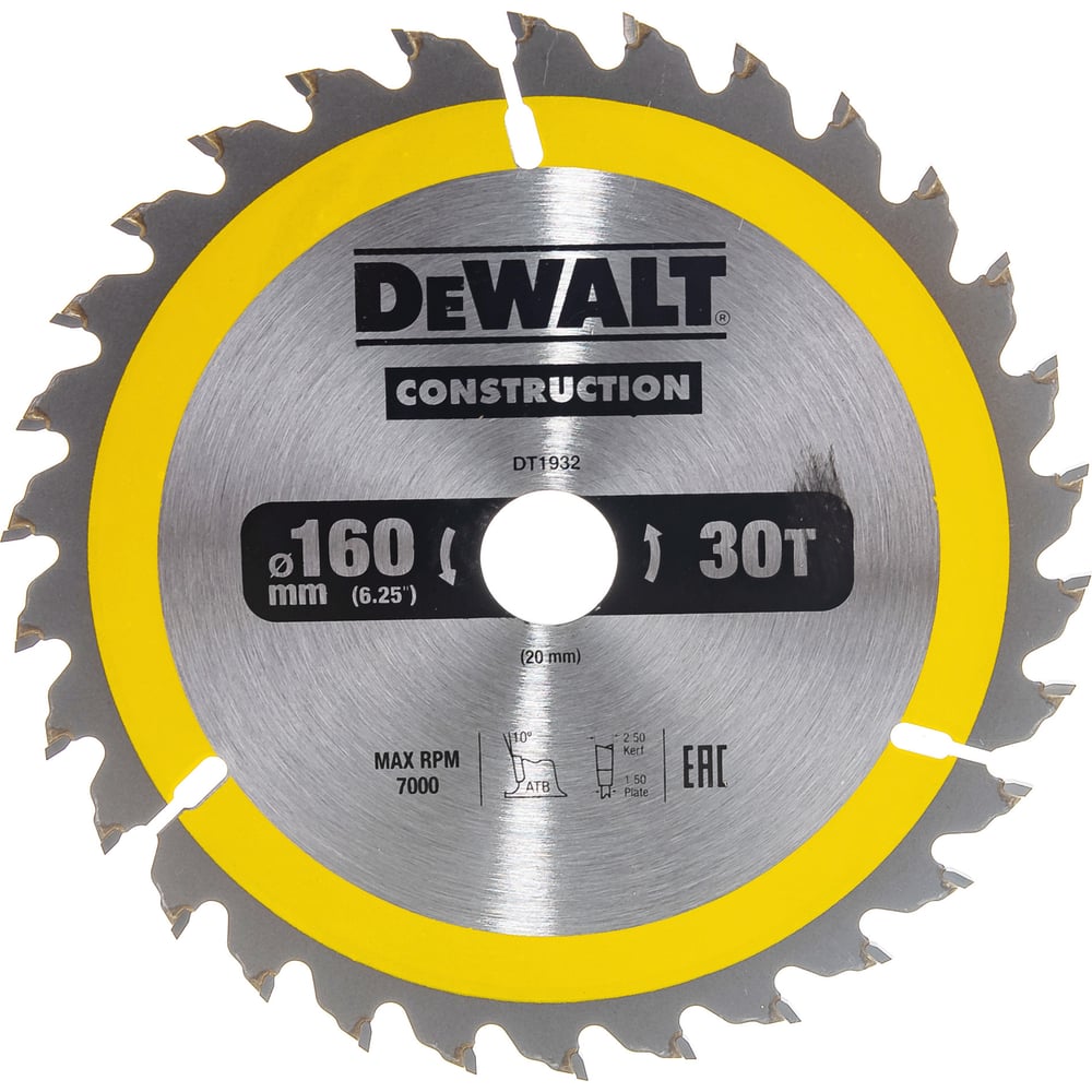 фото Пильный диск construct 160х20 мм, 30т, atb +10град dewalt dt1932