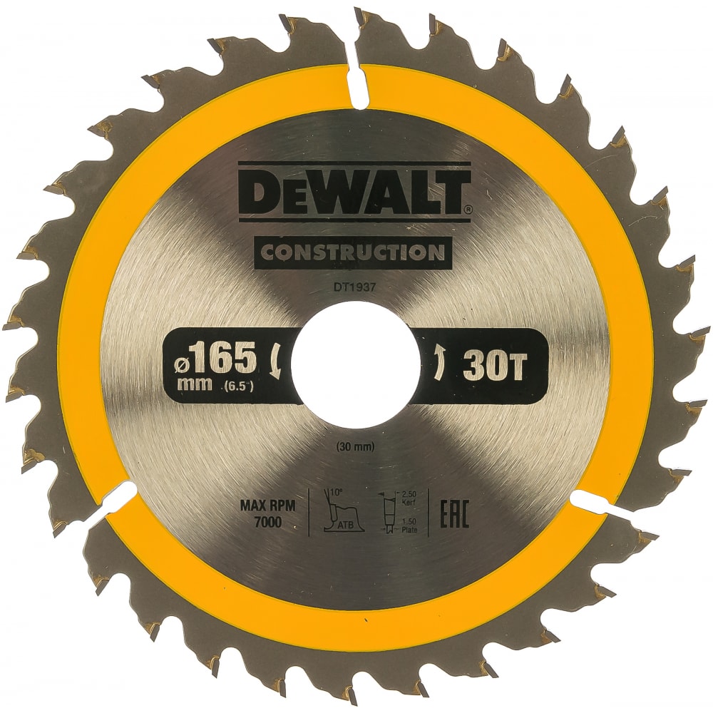 фото Пильный диск construct 165х30 мм, 30т, atb +10град dewalt dt1937