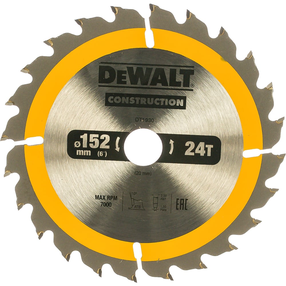 фото Пильный диск construct 152х20 мм, 24т, atb +10град dewalt dt1930