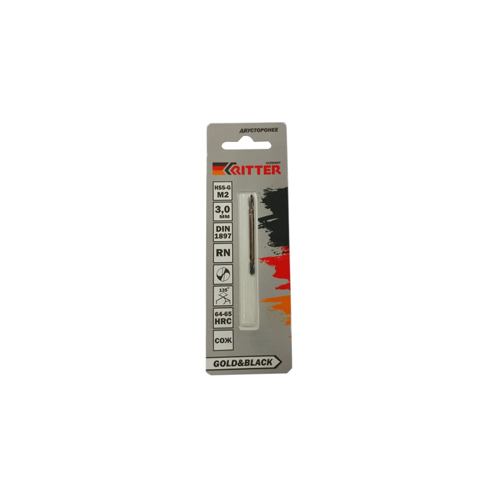 Изображение товара Сверло двухстороннее по металлу EC Gold&Black 3 мм, HSS-G M2, DIN 1897, RN RITTER PS14603001