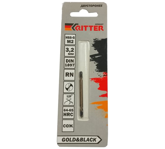 Изображение товара Сверло двухстороннее по металлу EC Gold&Black 3.2 мм, HSS-G M2, DIN 1897, RN RITTER PS14603201