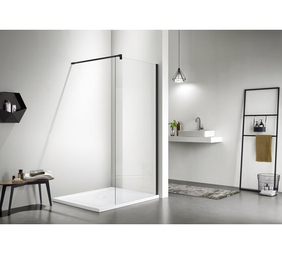 Изображение товара Душевая перегородка Aquatek Walk in, с держателем, 1000x2000 мм, профиль черный aq wiw print 10020bl 00000124176