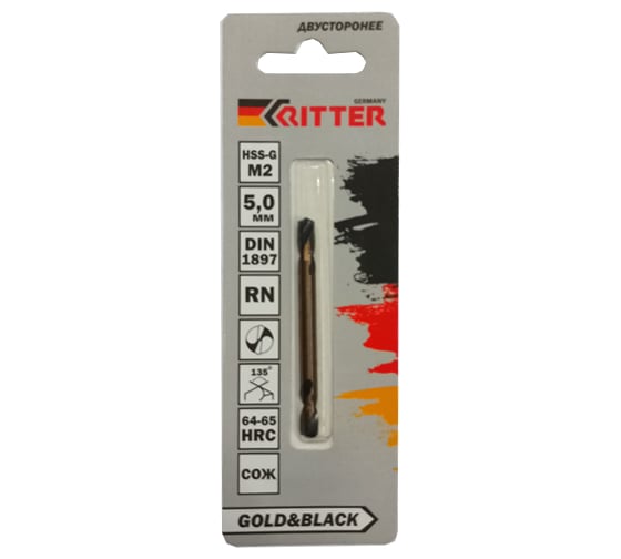 Изображение товара Сверло двухстороннее по металлу EC Gold&Black 5 мм, HSS-G M2, DIN 1897, RN RITTER PS14605001