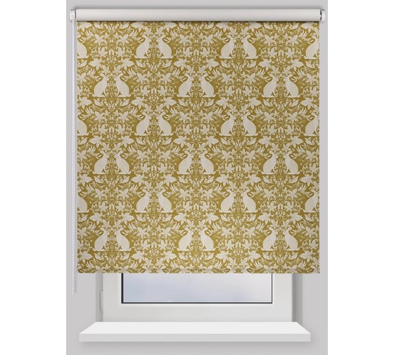 Изображение товара Рулонная штора PRAKTO BLACKOUT PRINT 60x160 см, Зайцы ежевика, горчичный 9403218243