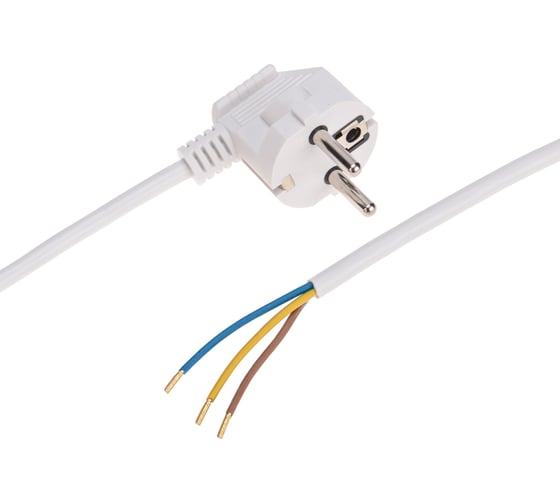 Изображение товара Электрический шнур с вилкой REXANT пвс 3x0,75 мм2 5м (белый) 11-1308