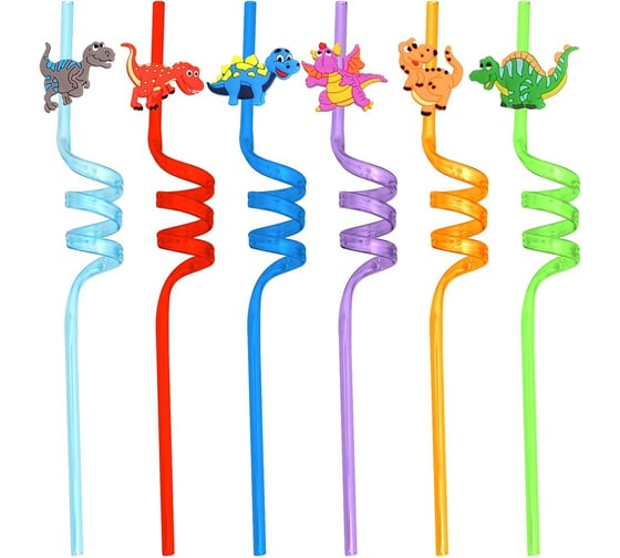 Изображение товара Трубочки для коктейля МУЛЬТИДОМ Динозаврики 6 шт., 26 см VL13-95