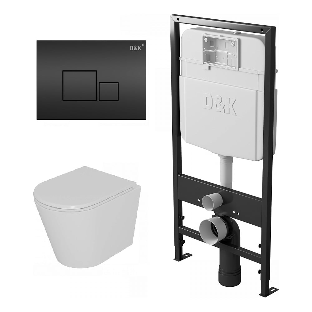 Изображение товара Комплект Унитаз подвесной безободковый торнадо DQ, черный, Инсталляция DI8055119, Клавиша DS1021612