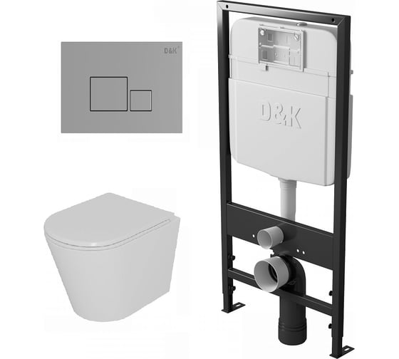 Изображение товара Комплект D&K: Унитаз подвесной безободковый торнадо Venice DT1026516 белый, инсталляция DI8055119, клавиша DS1021610