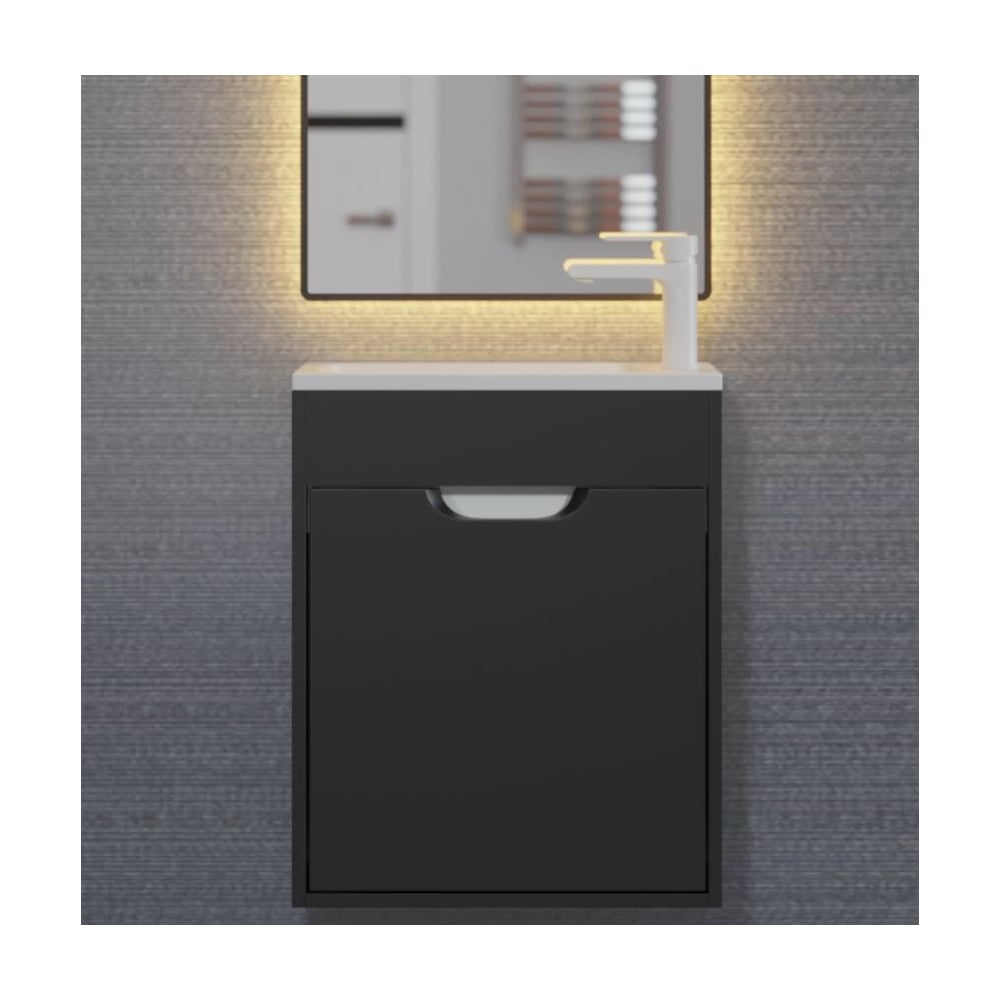 Изображение товара Подвесная тумба под раковину Uperwood Modul 50 см, черная матовая, современный стиль