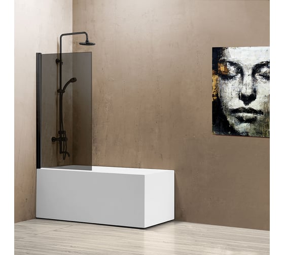 Изображение товара Душевая шторка на ванну VINCEA 800x1400, черный, стекло тонированное VSB-11800CGB