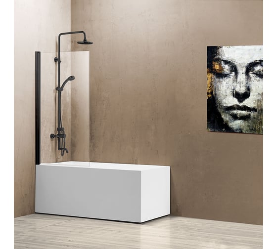 Изображение товара Душевая шторка на ванну VINCEA 800x1400, черный, стекло прозрачное VSB-11800CLB