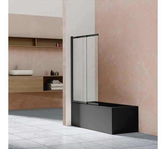 Изображение товара Душевая шторка на ванну VINCEA 1000x1450, матовый черный, стекло прозрачное VSB-1E100CLB