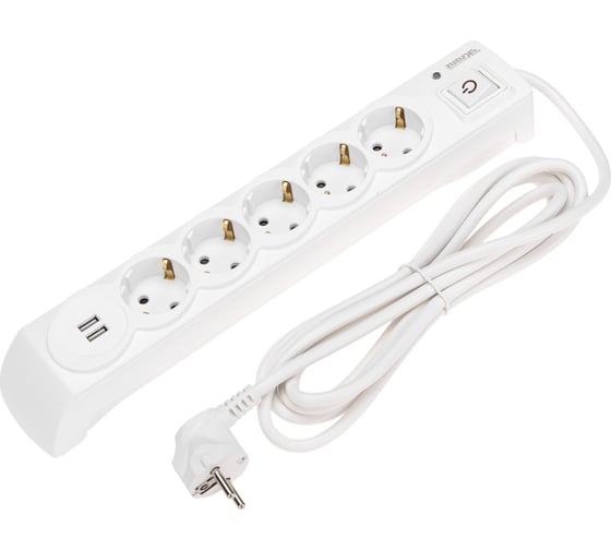 Изображение товара Сетевой фильтр KRANZ 5 гнезд, 3м, 3x1,5мм², с автовыкл, 2 usb, белый KRANZ 13-4700
