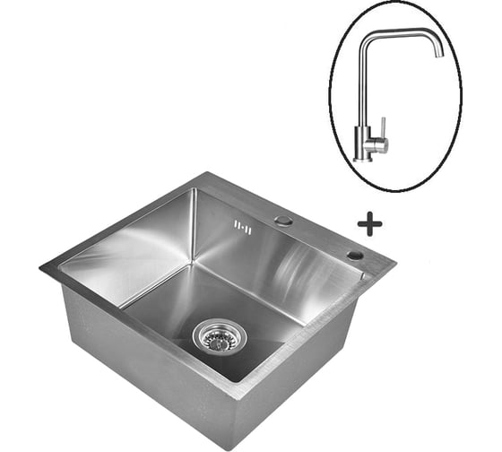 Изображение товара Комплект кухонная мойка из нержавеющей стали WISENT wgs35050 (50x50 см) со смесителем WGS35050/WGER013/W4998-4