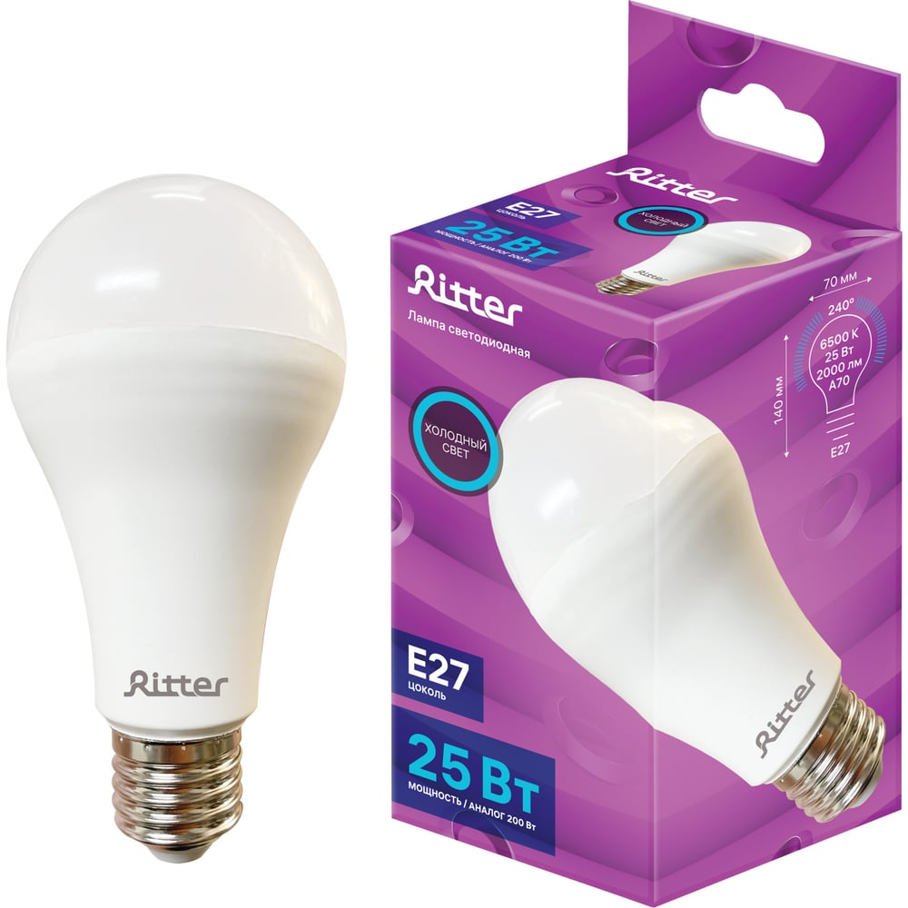 Лампа сд RITTER A80 E27 25W, 6500К, PowerMax, дневной свет 32419 5