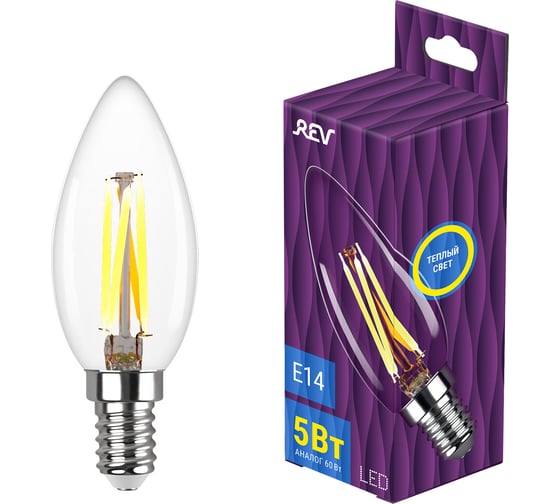 Изображение товара Светодиодная лампа REV FILAMENT свеча, С37, E14, 5Вт, 2700K, DECO Premium 32359 4