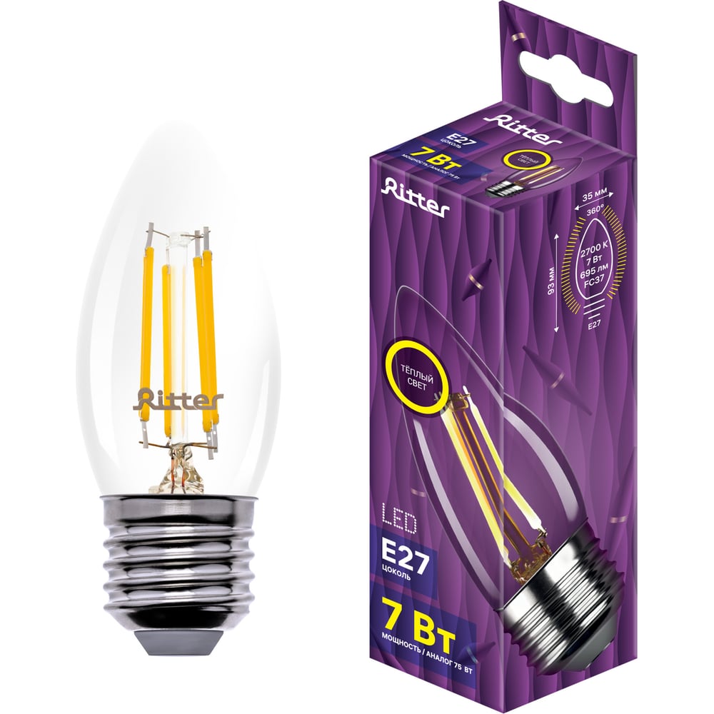 Светодиодная лампа REV FILAMENT свеча, C37, E27, 7W, 2700K, DECO Premium 32425 6