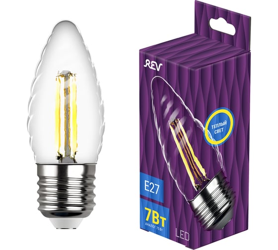 Изображение товара Светодиодная лампа REV FILAMENT свеча витая, TC37, E27, 7W, 2700K, DECO Premium 32427 0