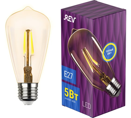 Изображение товара Светодиодная лампа REV VINTAGE Filament ST64, E27, 5Вт, 2700K, DECO Premium, 32435 5