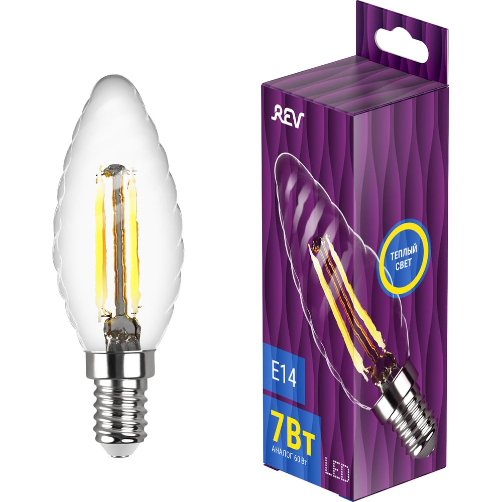 Изображение товара Светодиодная лампа REV FILAMENT свеча витая, TC37, E14, 7W, 2700K, DECO Premium 32431 7