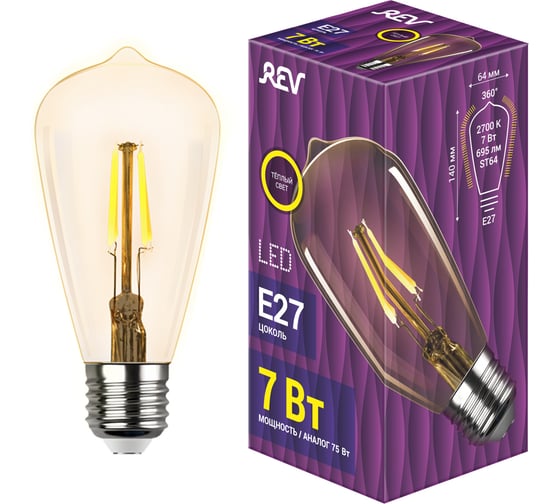 Изображение товара Светодиодная лампа REV VINTAGE Filament ST64, E27, 7Вт, 2700K, DECO Premium, 32436 2
