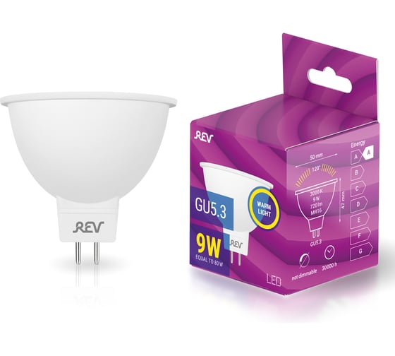 Изображение товара Светодиодная лампа REV MR16, GU5.3, 9W, 3000K, 32414 0