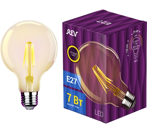 Изображение товара Светодиодная лампа REV VINTAGE Filament шар G95, E27, 7Вт, 2700K, DECO Premium, 32434 8