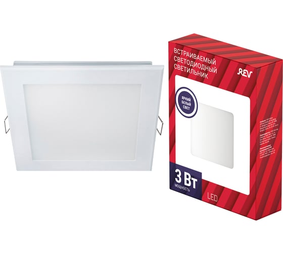 Изображение товара Светодиодный встраиваемый светильник REV SUPERSLIM QUADRO, 85х85х10мм, 3Вт, 4000К, 255Лм, IP20, 28979 1