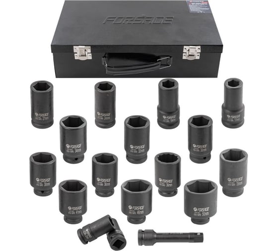 Изображение товара Набор головок ударных глубоких Forsage 3/4" 16предметов (6гр.)(17,19,21,22,24,27,30,32,34,35,36,36-12гр,38,41,46,50мм) F-6163-5MPB(54941)