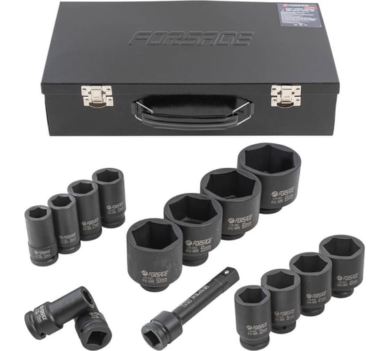 Изображение товара Набор головок ударных глубоких Forsage 3/4" 14 предметов (6гр.)(17,19,22,24,27,30,32,36,41,46,50,55,60,65мм)в метал. кейсе F-6142-5MPB(54940)