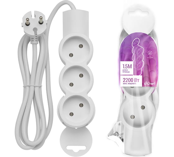 Изображение товара Удлинитель duwi 3 гнезда, без выключателя, без земли, 1,5 м 32001 4
