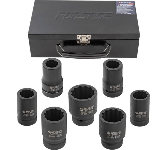 Изображение товара Набор головок ударных глубоких 1"DR, 7 шт, 12 гр.-24, 27, 30, 32, 36, 41, 46 мм F-8072-9MPB Forsage 54948