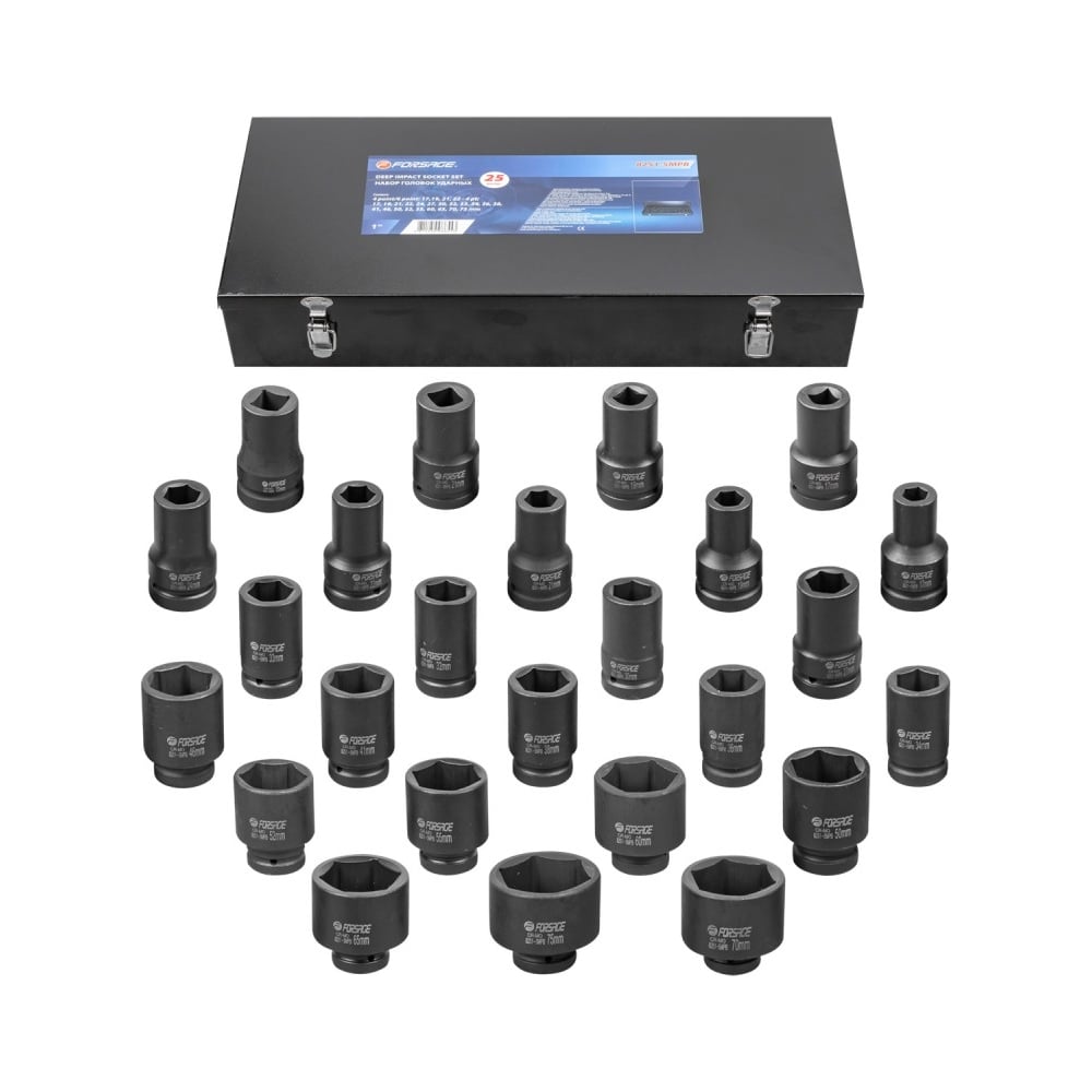Изображение товара Набор ударных головок Forsage 25 шт 1 дюйм кго с кейсом