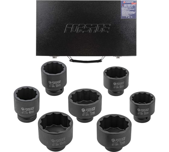 Изображение товара Набор головок ударных 1"DR, 7 шт, 12 гр., 46, 50, 55, 60, 65, 70, 75 мм Forsage F-8071-9MPB 54946