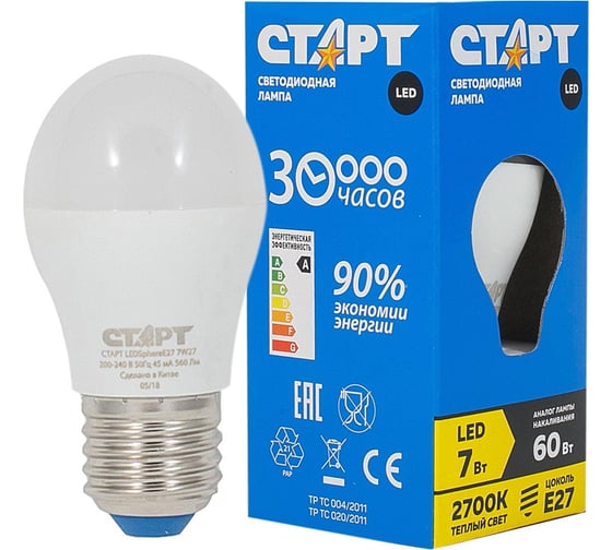 Изображение товара Светодиодная лампа в колбе лон СТАРТ LEDSphereE27 7W27