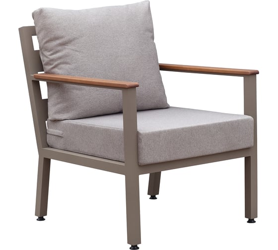 Изображение товара Уличное кресло GreenWeen SANTORINI, каркас алюминий цвет PECAN, подушки рогожка цвет BAHAMA ASH, подлокотники дерево, 700x870x820, GW-AL-SANT-CH-800P