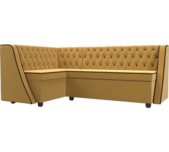 Изображение товара Кухонный угловой диван Лига диванов Лофт левый полностью микровельвет желтый, кант микровельвет коричневый 109437L