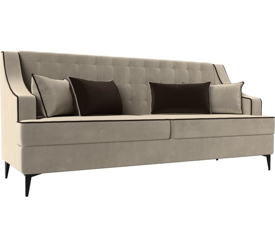 Изображение товара Прямой диван Лига диванов Марк полностью микровельвет бежевый, кант микровельвет коричневый, подушки микровельвет БЕЖ/КОР 111902