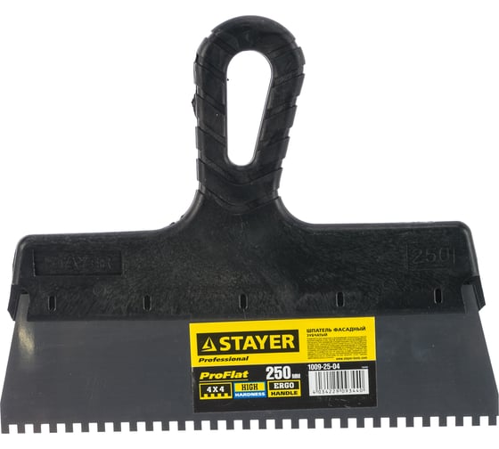 Изображение товара Нержавеющий зубчатый шпатель STAYER 250мм, зуб 4х4мм 1009-25-04