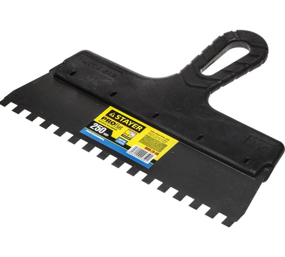 Изображение товара Нержавеющий зубчатый шпатель STAYER 250 мм 1009-25-08