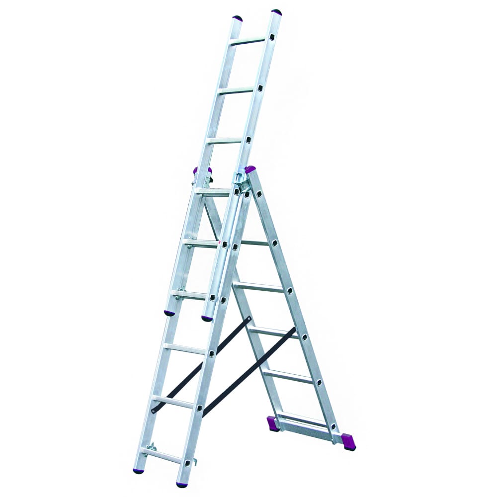 Алюминиевая трехсекционная лестница Krause трехсекционная алюминиевая лестница krause corda 3х6 013361