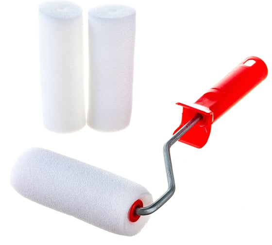 Изображение товара Малярный мини-валик с рукояткой РемоКолор Поролон ось 6 мм, D15 мм, 100 мм + 2 сменные шубки 04-2-110