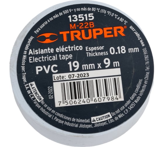 Изображение товара Изолента Truper акрил, 9 м, ширина 19 мм, белая M-22B 13515